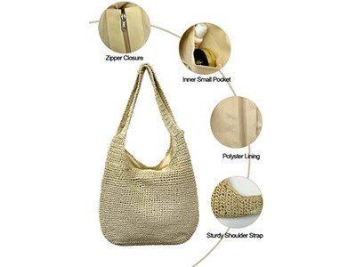 Cute Summer Bag Straw Fishing Net Faux Pearl Bags Blue Clutch Flower