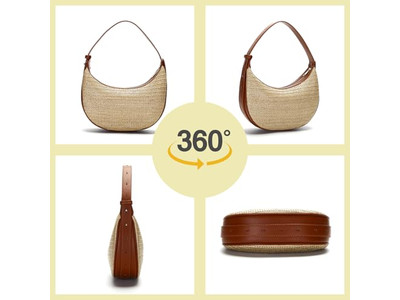 Foldable Straw Bag Cosmetic Big Size Cylinder Embossed Circular Crochet Bags