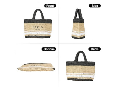Half Circle Straw Bag Custom Made Embroidery Bags French Boho Kids Stripe