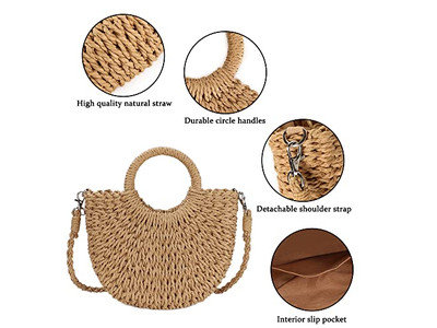 Niche Straw Bag Palm Bags Paper Pearl Phone Plain Ratan Round Shape Shell Small