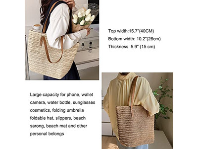 Simple Straw Bag Trendy Wheat Straws Girl Purse Tote Lined Kids Flowers Colored