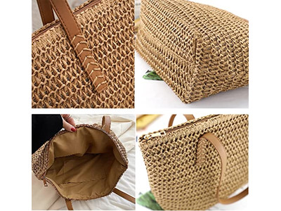 Simple Straw Bag Trendy Wheat Straws Girl Purse Tote Lined Kids Flowers Colored