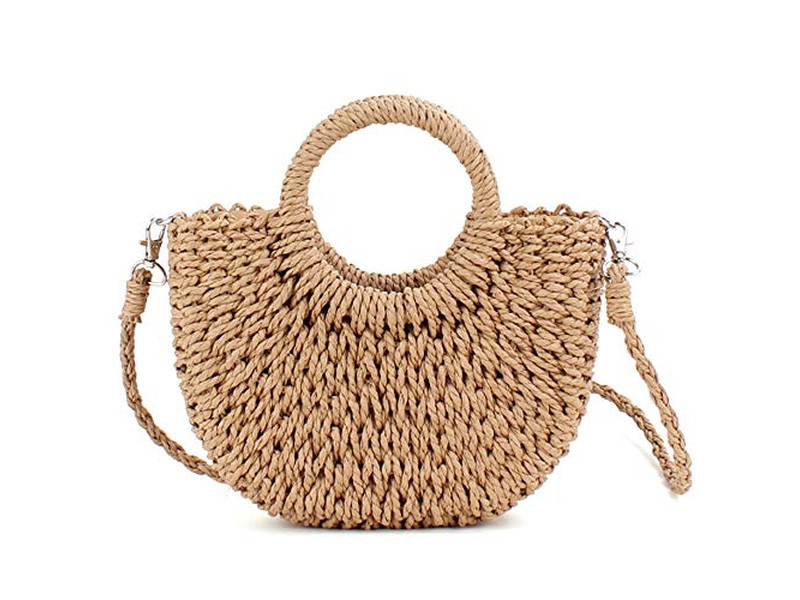 Straw Woven Tote Wallet Bag Womens Wooden Yellow Brown Bags Casual Floral Coffee