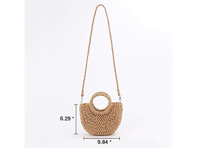 Straw Woven Tote Wallet Bag Womens Wooden Yellow Brown Bags Casual Floral Coffee