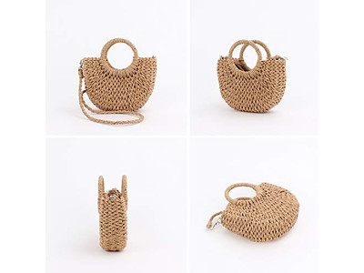 Straw Woven Tote Wallet Bag Womens Wooden Yellow Brown Bags Casual Floral Coffee