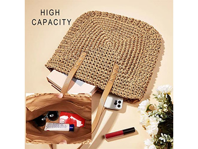 Black Straw Basket Bag Custom Print French Style Beach Eco Friendly Ribbon