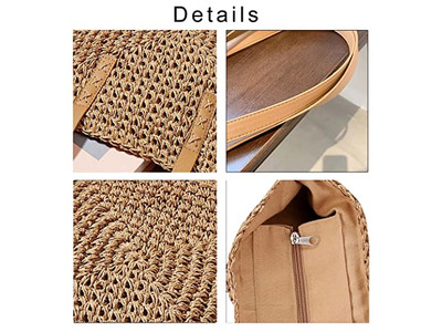 Black Straw Basket Bag Custom Print French Style Beach Eco Friendly Ribbon