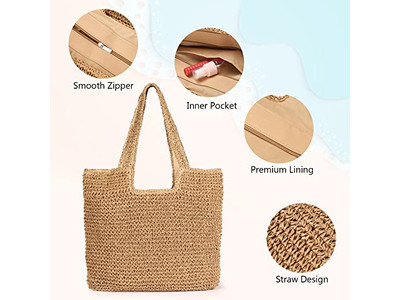 Cotton Straw Bag Basket Flower Beaded Basic Bags Canvas Boho Purse Barrel