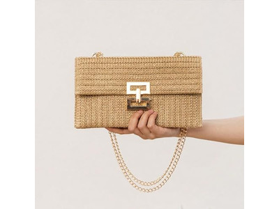 Crochet Straw Bag Fashion Feather Braided Damping Beach Purse Bride Black