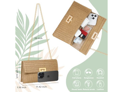 Crochet Straw Bag Fashion Feather Braided Damping Beach Purse Bride Black