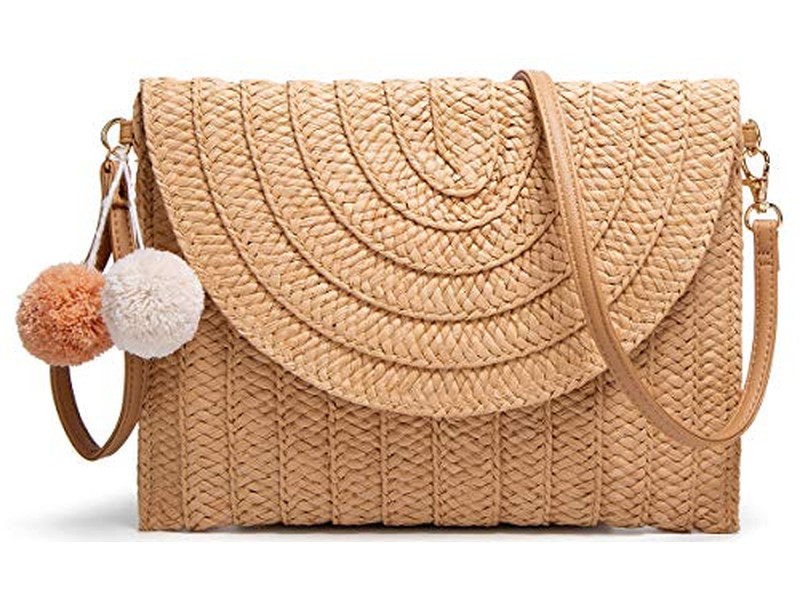 Cylindrical Straw Bag Horse Green Ladies Handbags Lightweight Mesh Beach Tote