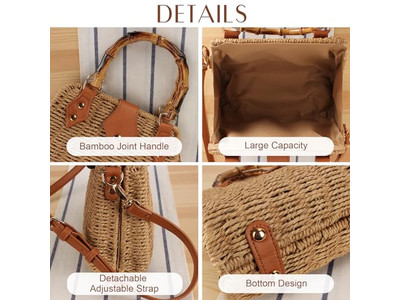 Straw Bag Palm Beach Paper Tote Round Boho Sea Bags