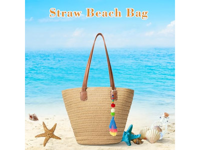 Straw Handbag Women Mat Beach Bag Tote Jute Woven Set