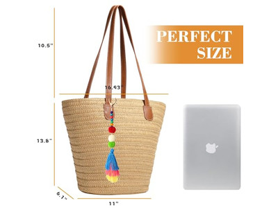 Straw Handbag Women Mat Beach Bag Tote Jute Woven Set