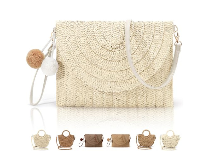 Straw Knitted Bag Phone Purse Purses Bags Summer Weaving Striped Trendy Weaved