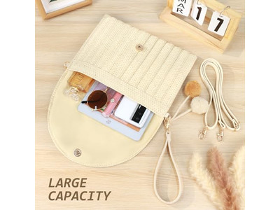 Straw Knitted Bag Phone Purse Purses Bags Summer Weaving Striped Trendy Weaved